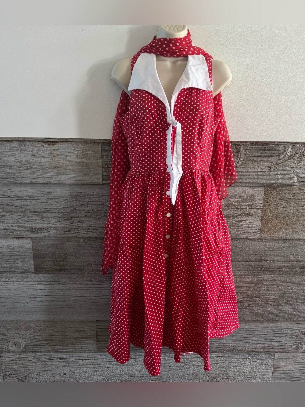 Bettie Page by Tatyana Polka Dot Halter Dress Scarf Rockabilly Pin Up Size Med